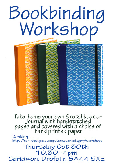 poster for bookbinding workshop at Ceridwen near Llandysu